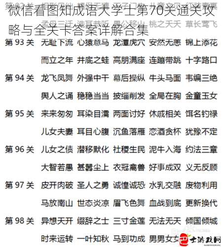 微信看图知成语大学士第70关通关攻略与全关卡答案详解合集