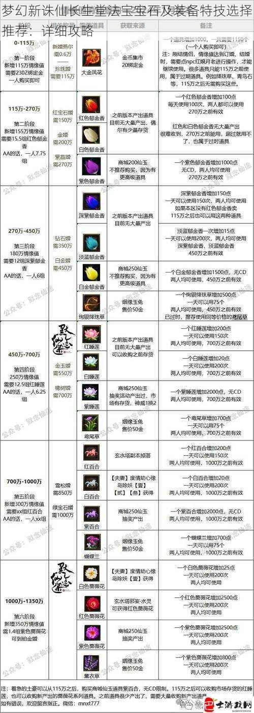 梦幻新诛仙长生堂法宝宝石及装备特技选择推荐：详细攻略