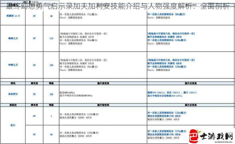 最终幻想勇气启示录加夫加利安技能介绍与人物强度解析：全面剖析