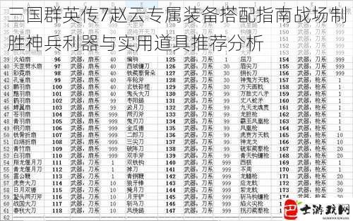 三国群英传7赵云专属装备搭配指南战场制胜神兵利器与实用道具推荐分析